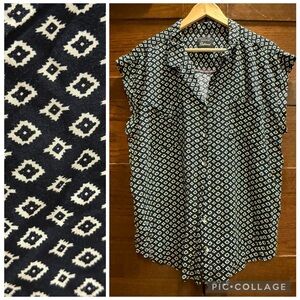 Jachs girlfriend NY XXL dark navy blue Diamond blouse short sleeve Shirt collar